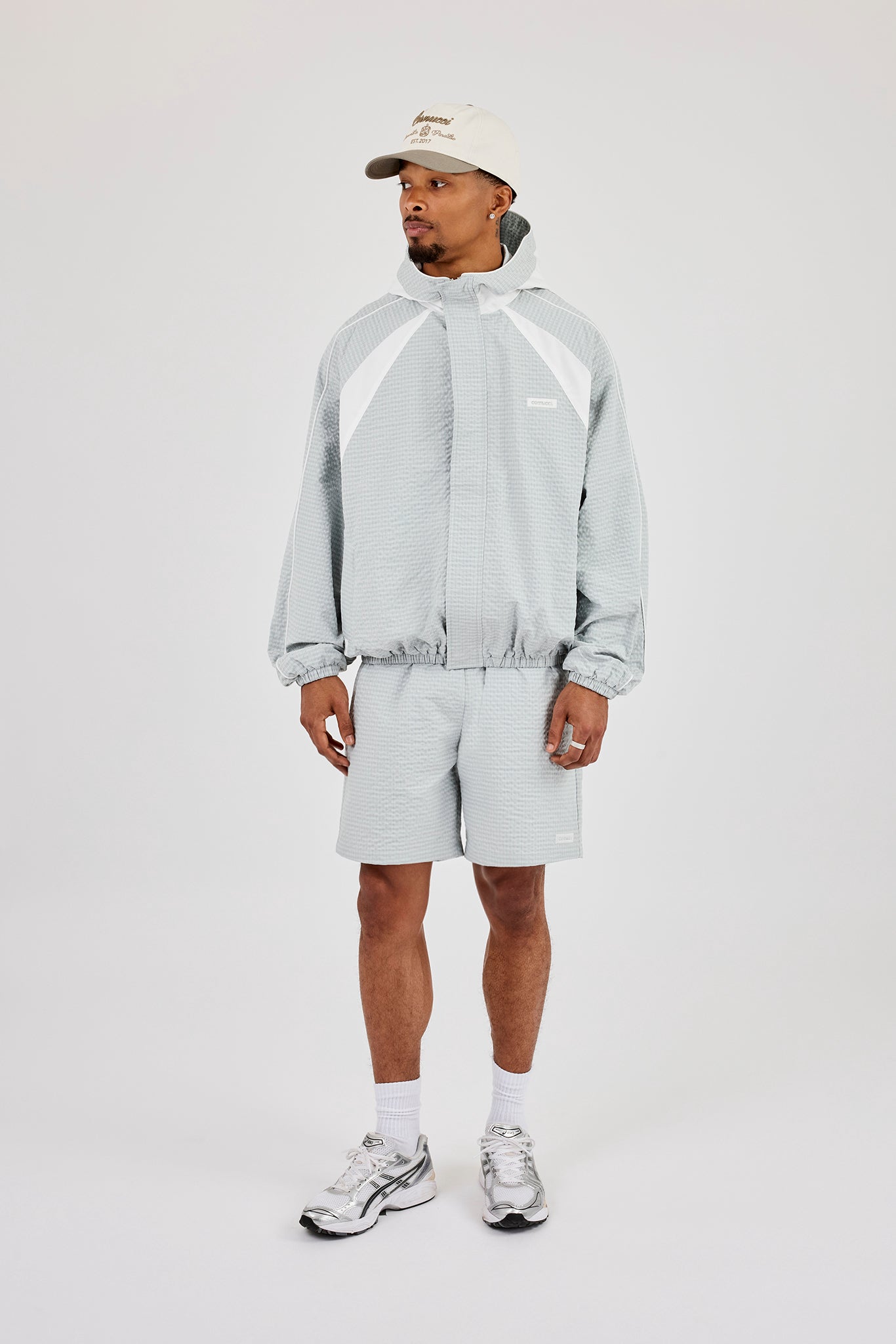 Check Panelled Hooded Windbreaker & Relaxed Short - Green