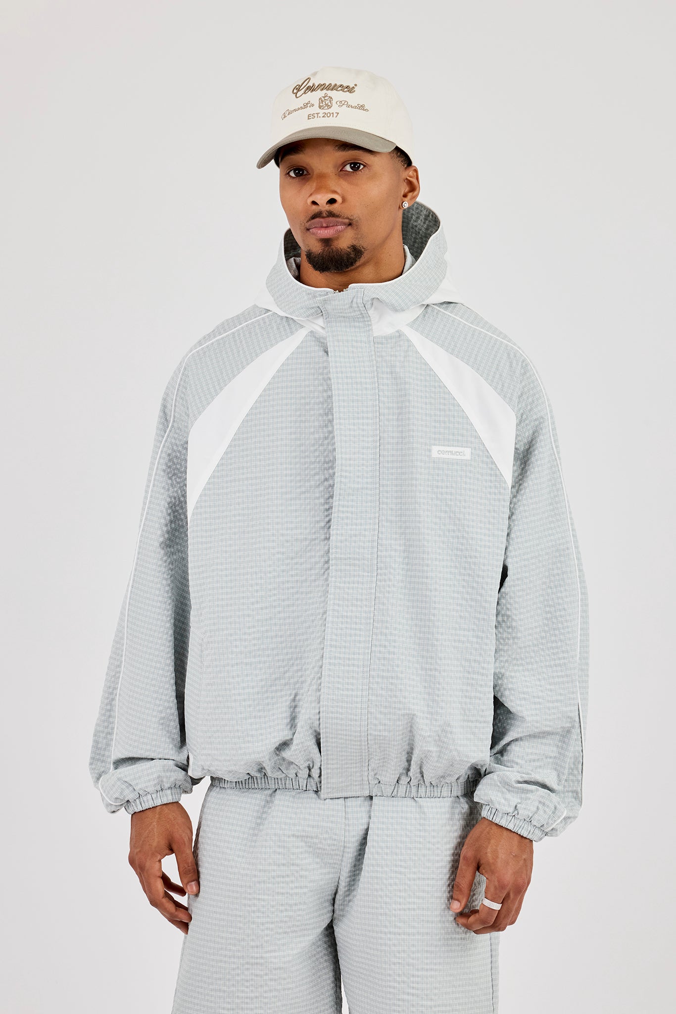 Check Panelled Hooded Windbreaker - Green