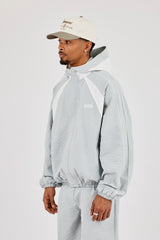 Check Panelled Hooded Windbreaker - Green