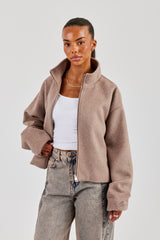 Jacke aus gebürsteter Wolle - Taupe
