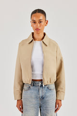 Collared Twill Bomber Jacket - Beige