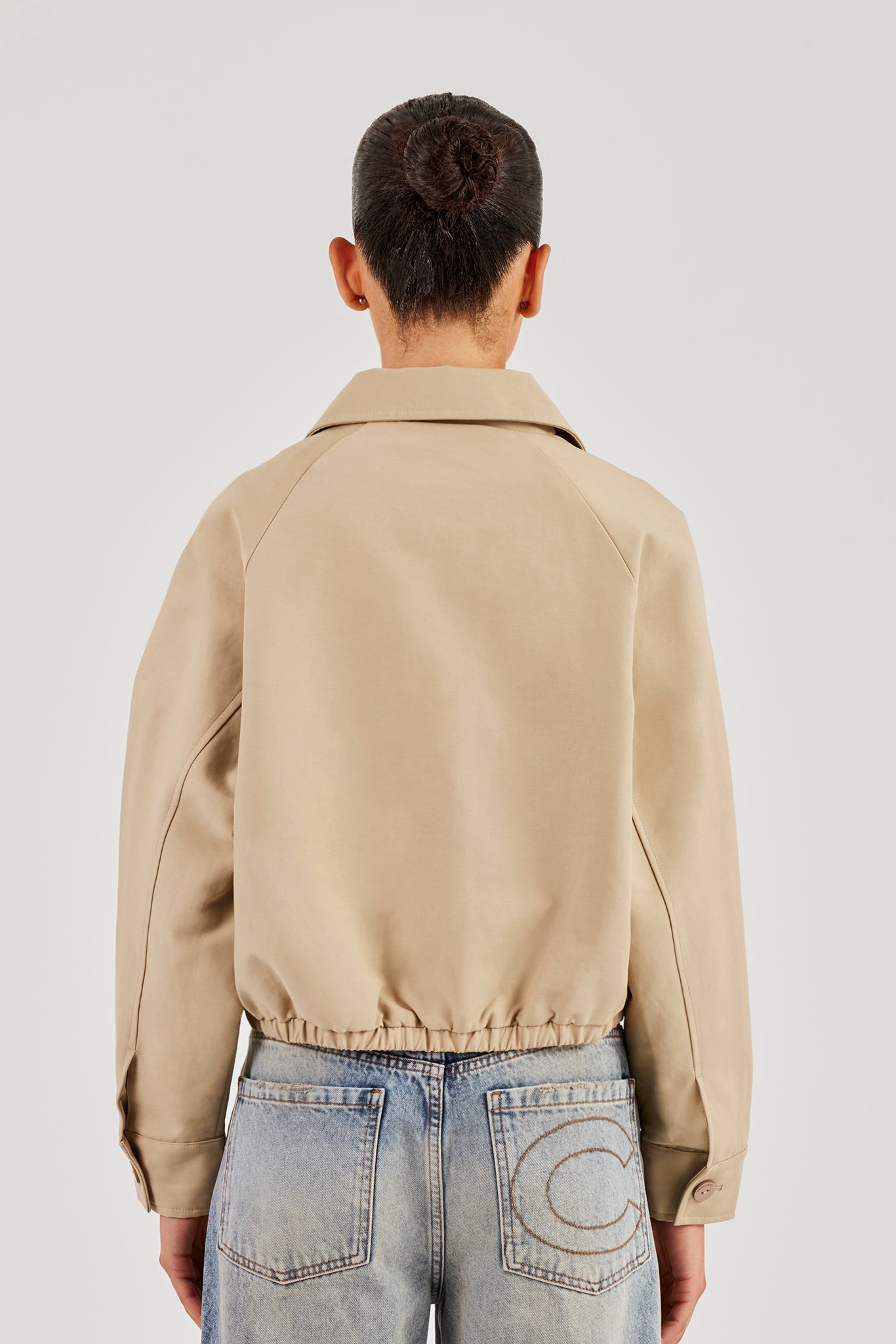 Collared Twill Bomber Jacket - Beige