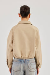 Collared Twill Bomber Jacket - Beige