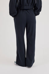 Waffle Contrast Piping Wide Leg Jogger Track Pant - Navy Blue