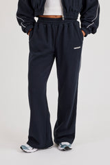 Waffle Contrast Piping Wide Leg Jogger Track Pant - Navy Blue