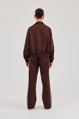 Suede Track Jacket & Jogger With Side Stripes - Coffee