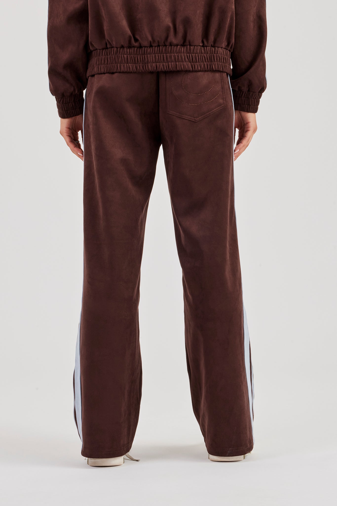 Suede Jogger With Side Stripes - Coffee