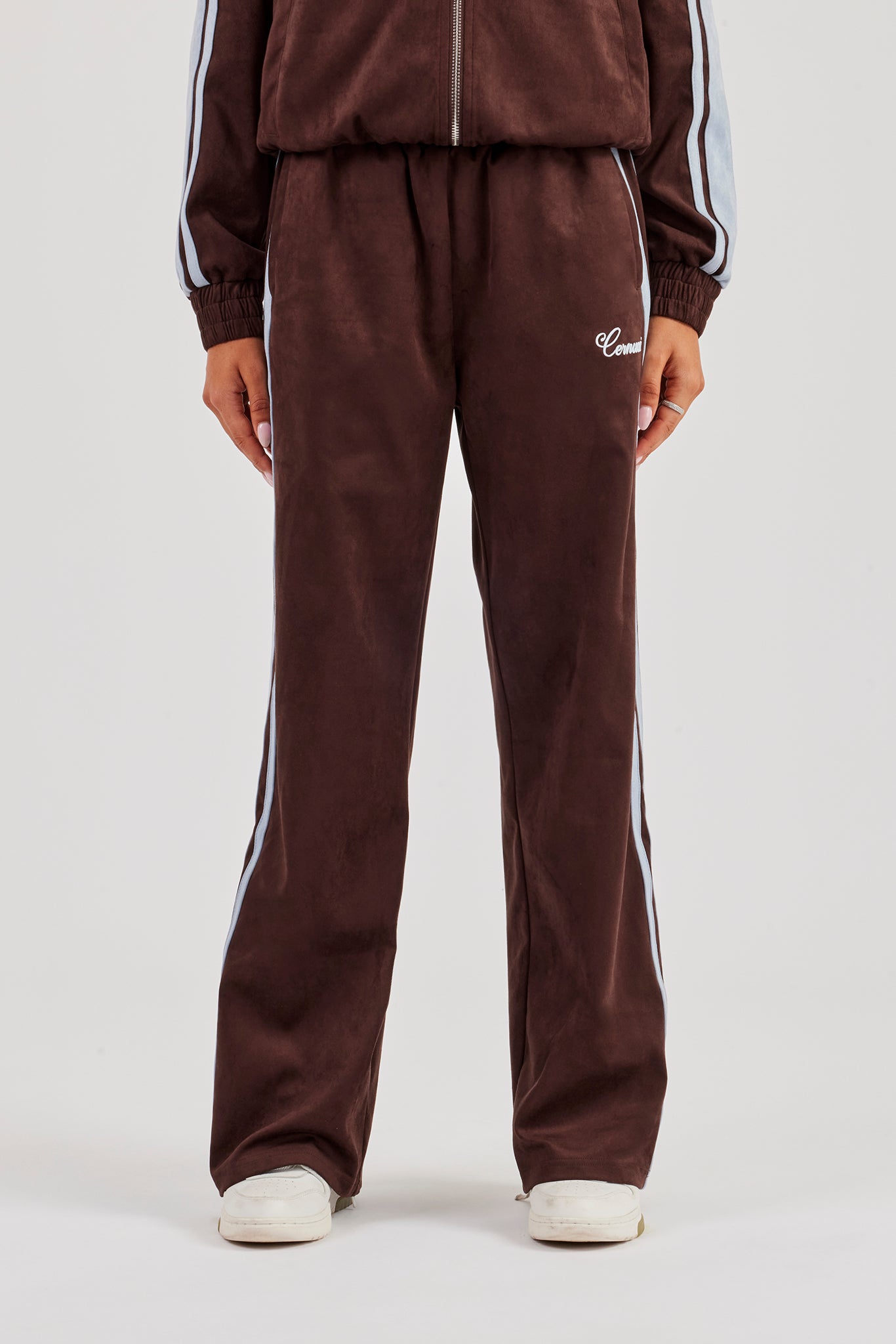 Suede Jogger With Side Stripes - Coffee