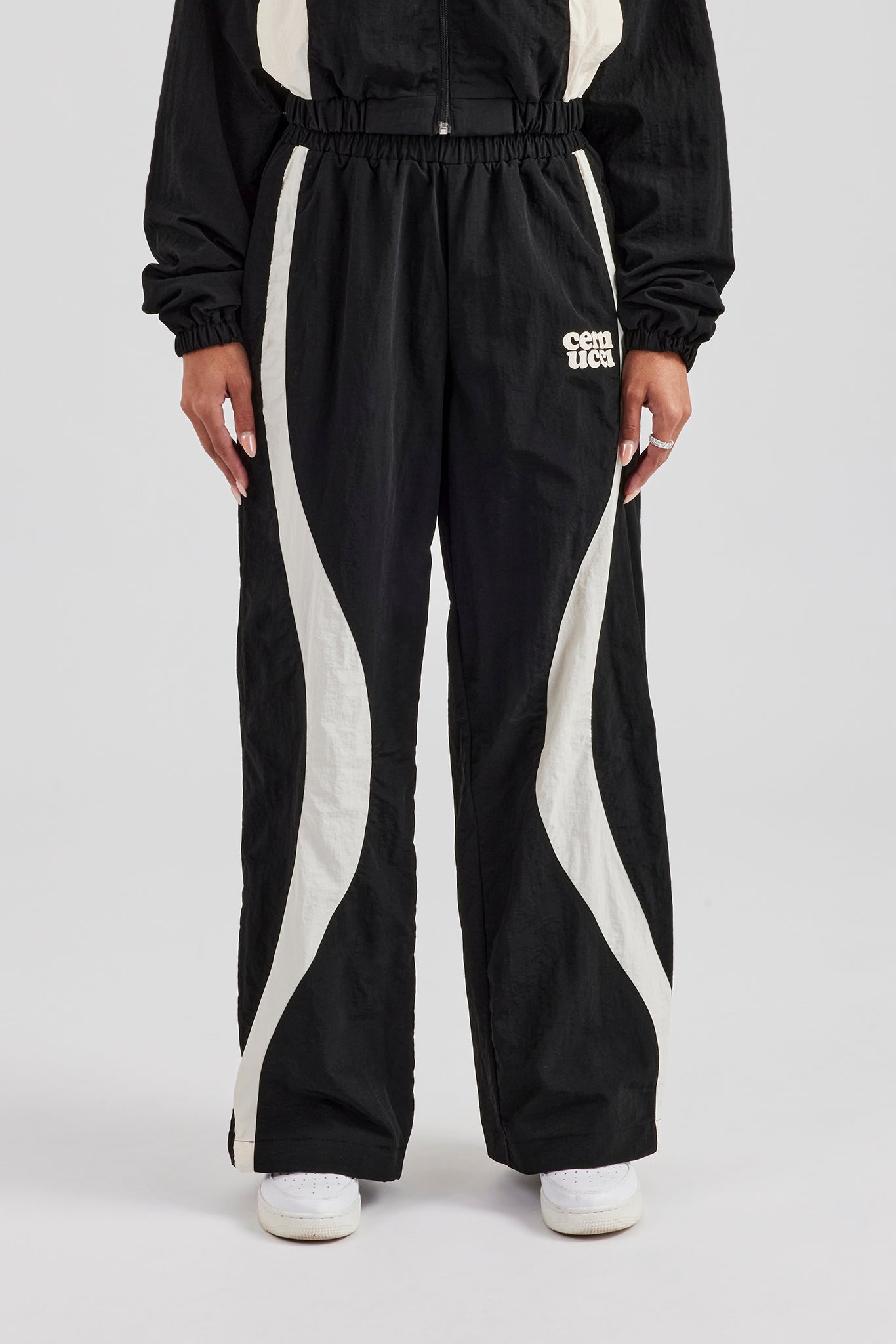 Contrast Panel Nylon Wide Leg Trouser - Black