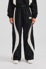 Contrast Panel Nylon Wide Leg Trouser - Black