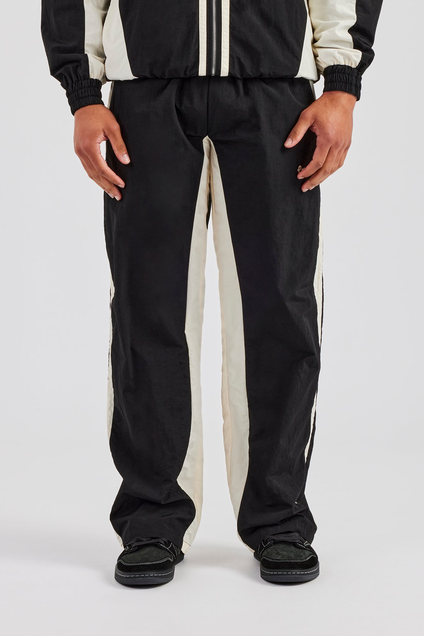 Cernucci Contrast Panel Nylon Track Pant - Black | Mens Bottoms