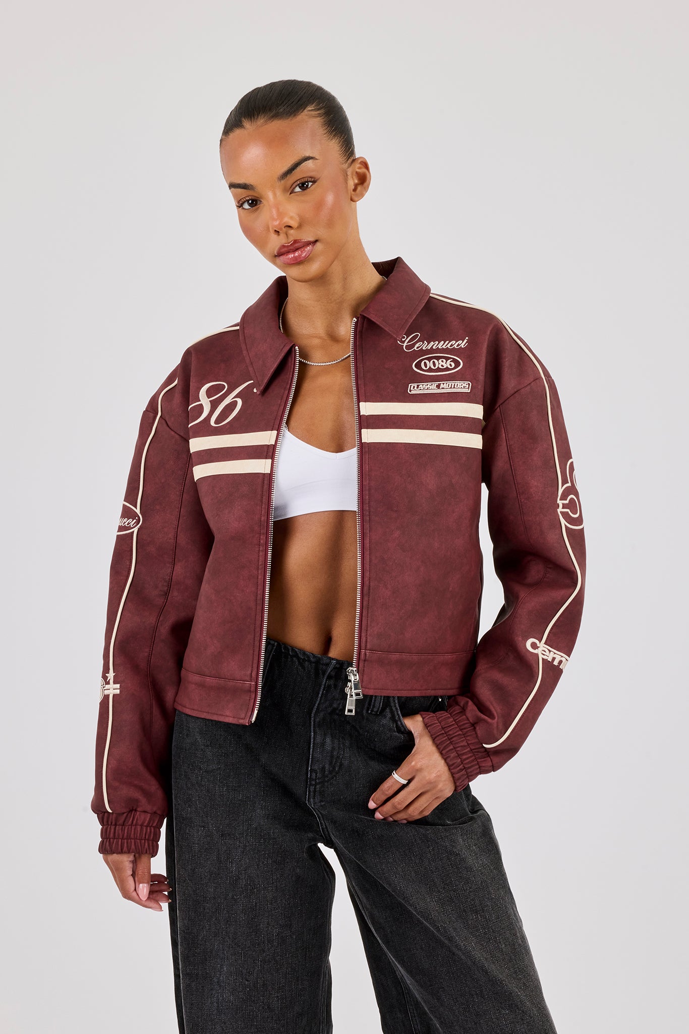 PU 86 Moto Harrington Jacket - Burgundy | Womens Outerwear | Shop