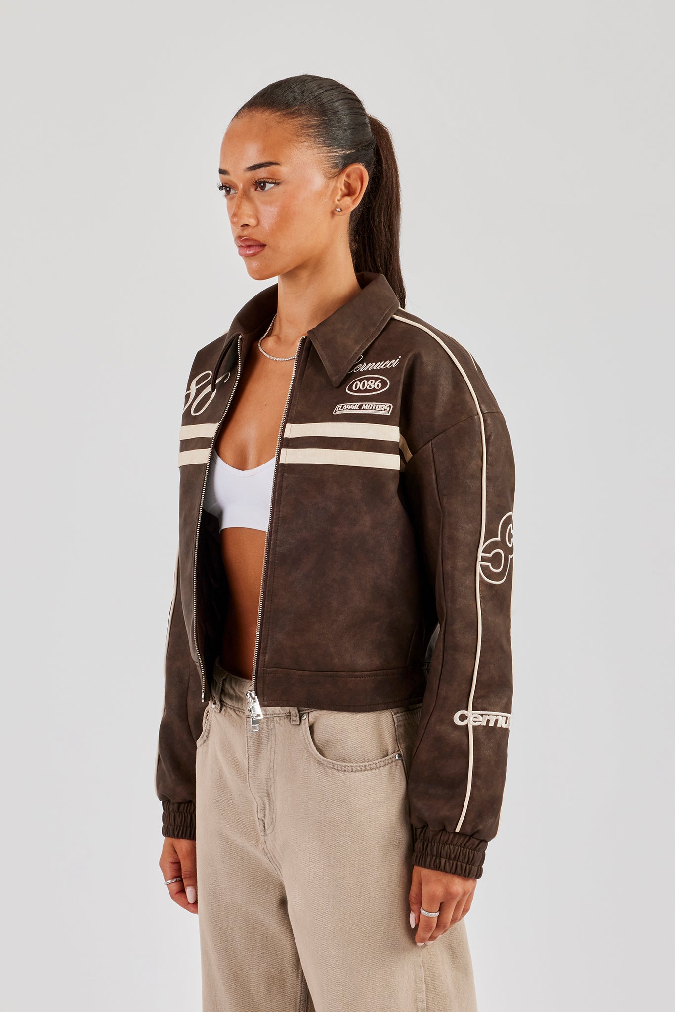 PU 86 Moto Harrington Jacket - Brown | Womens Outerwear | Shop