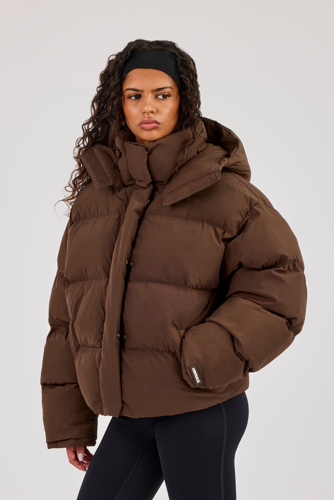 Funnel Neck Hooded Puffer Jacket - Chocolate