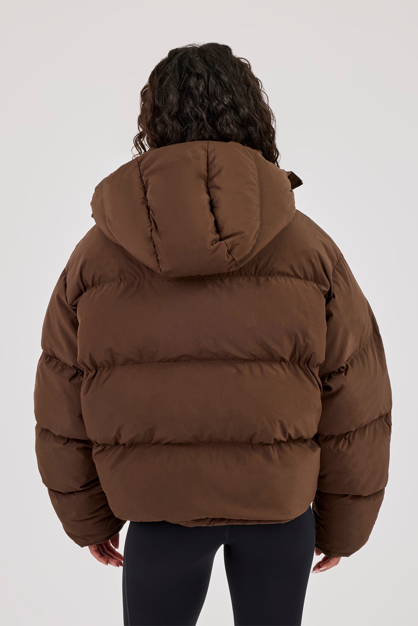 Funnel Neck Hooded Puffer Jacket - Chocolate