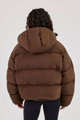 Funnel Neck Hooded Puffer Jacket - Chocolate