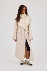 Extended Funnel Neck Trench Coat - Beige