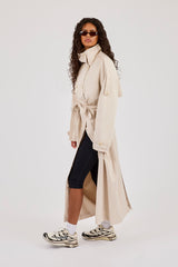 Extended Funnel Neck Trench Coat - Beige