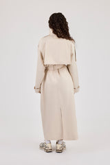 Extended Funnel Neck Trench Coat - Beige