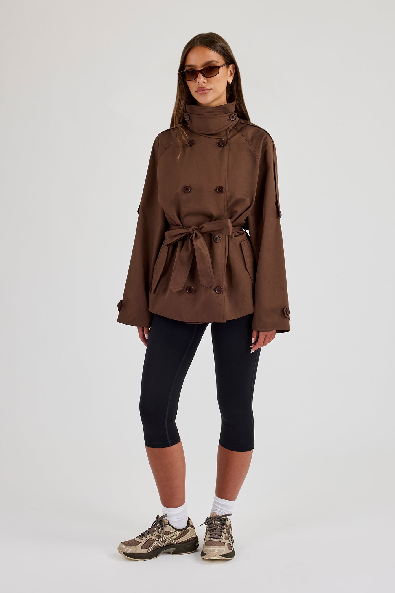 Funnel Neck Cropped Trench - Chocolate