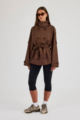 Funnel Neck Cropped Trench - Chocolate