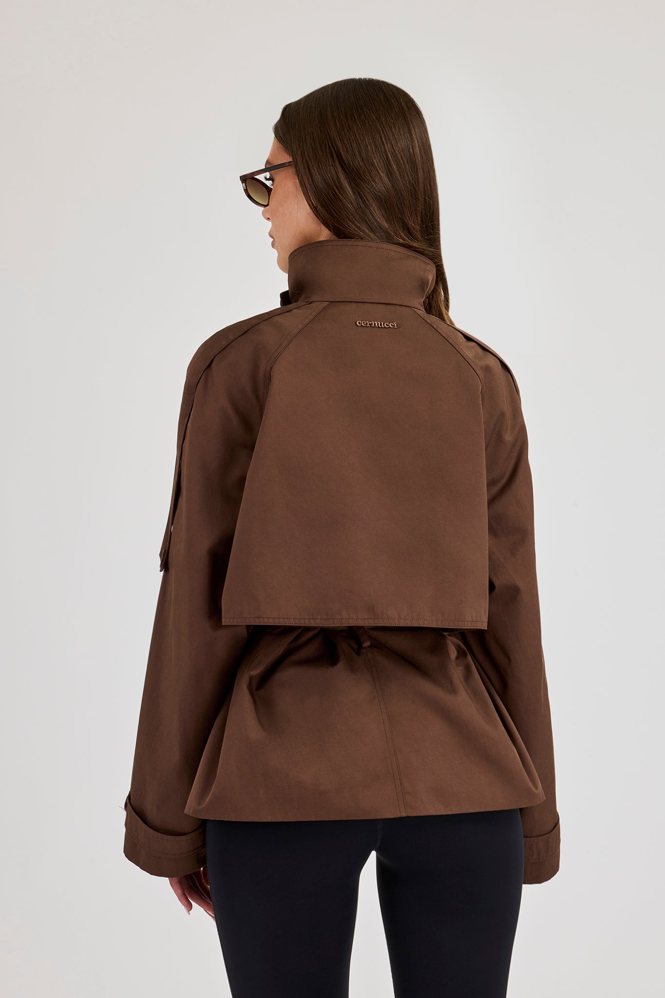 Funnel Neck Cropped Trench - Chocolate
