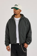 Check Jersey Lined Hooded Jacket - Green