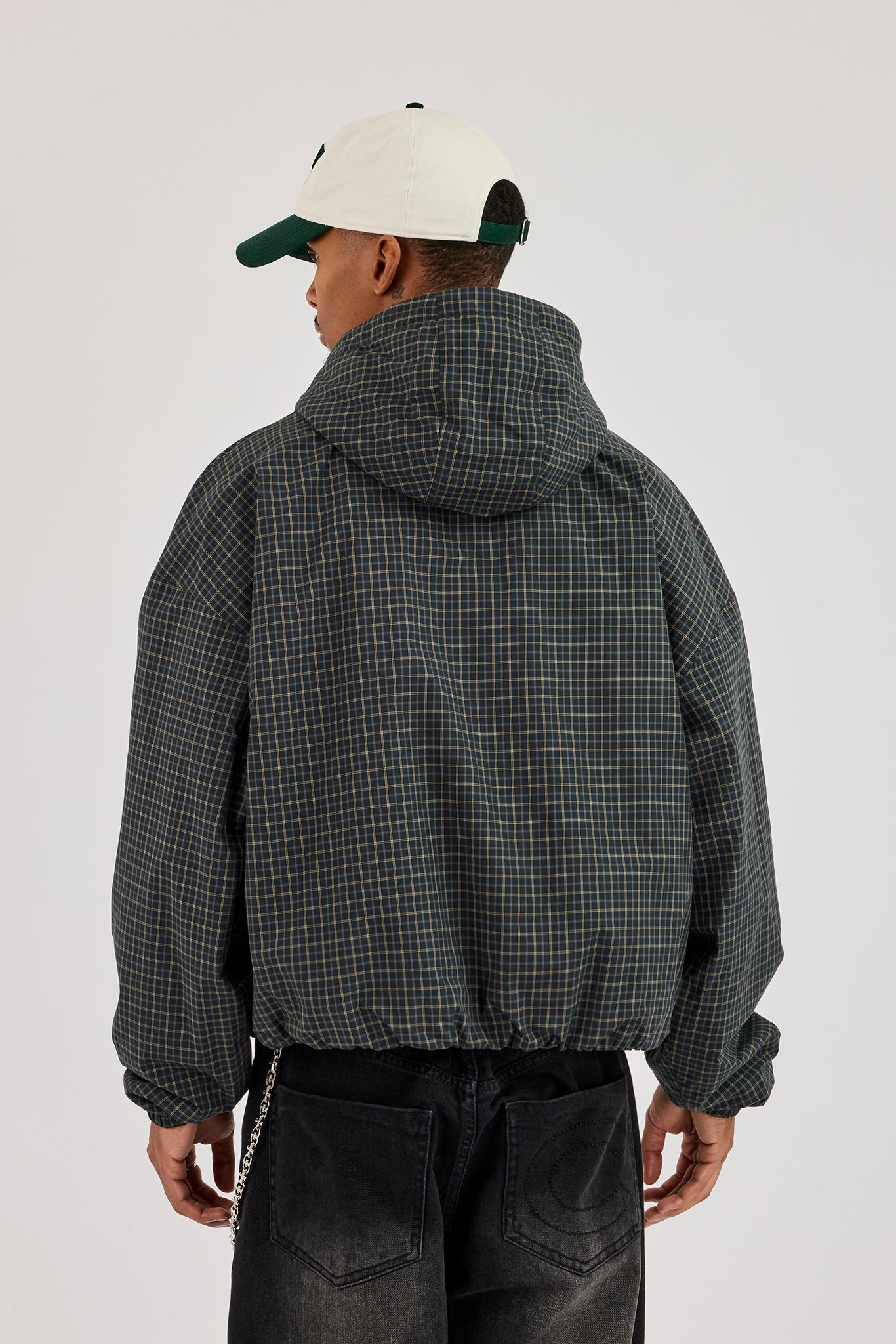 Check Jersey Lined Hooded Jacket - Green