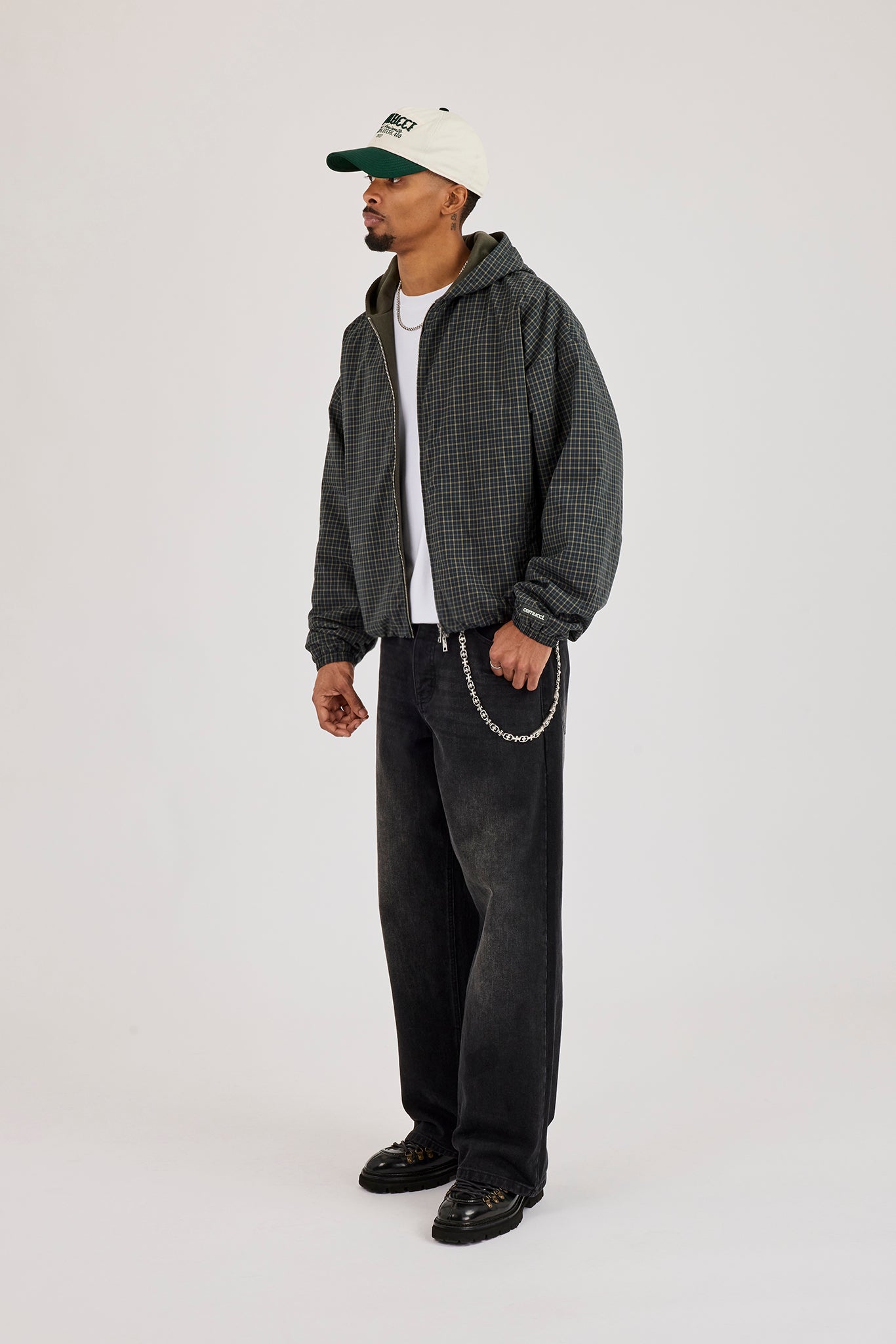 Check Jersey Lined Hooded Jacket - Green