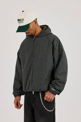 Check Jersey Lined Hooded Jacket - Green