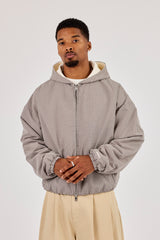 Check Jersey Lined Hooded Jacket - Grey