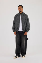 Check Funnel Neck Windbreaker - Black