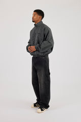 Check Funnel Neck Windbreaker - Black