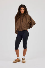 Nylon Funnel Neck Jacket - Chocolate