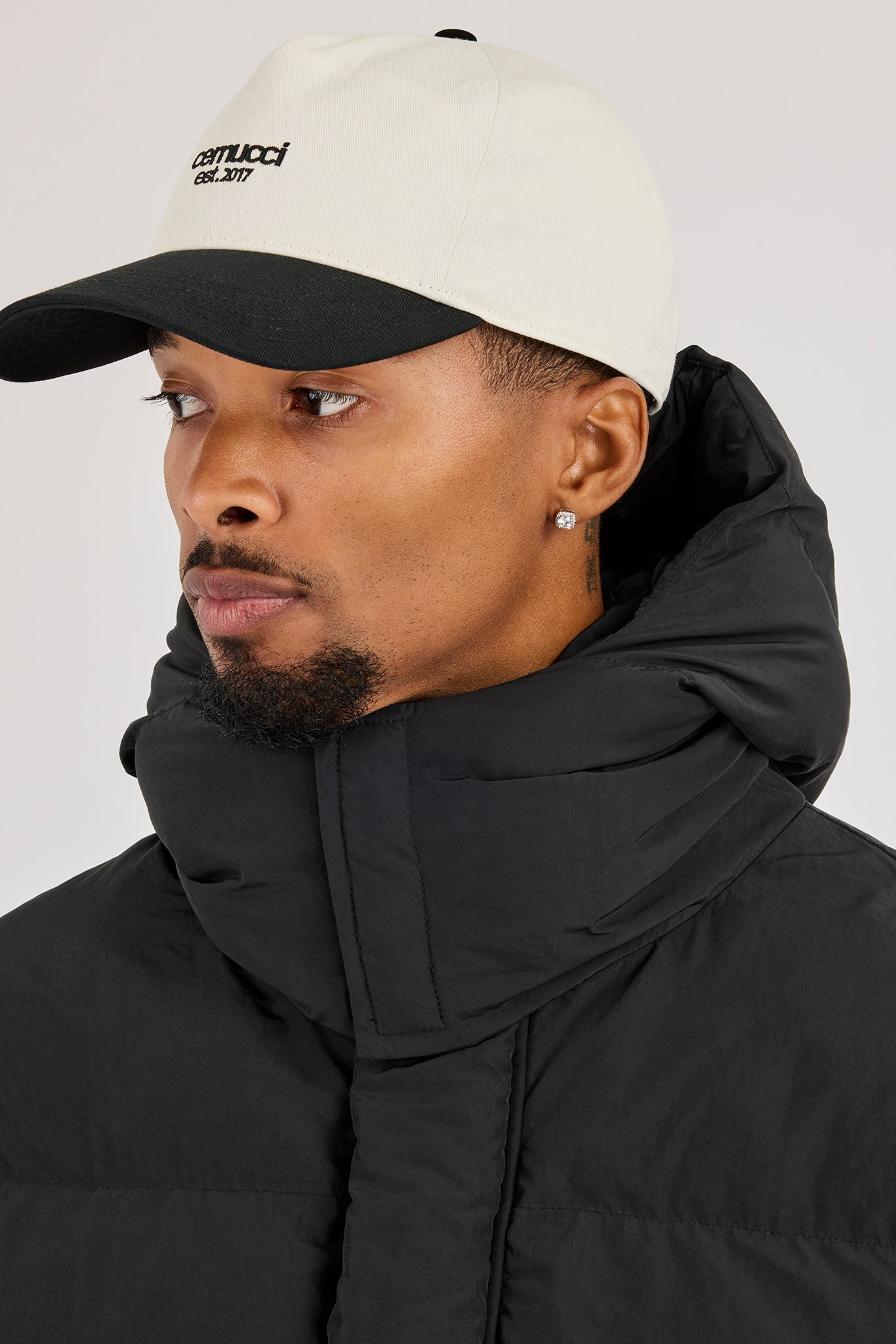 Funnel Neck Hooded Puffer Jacket - Black