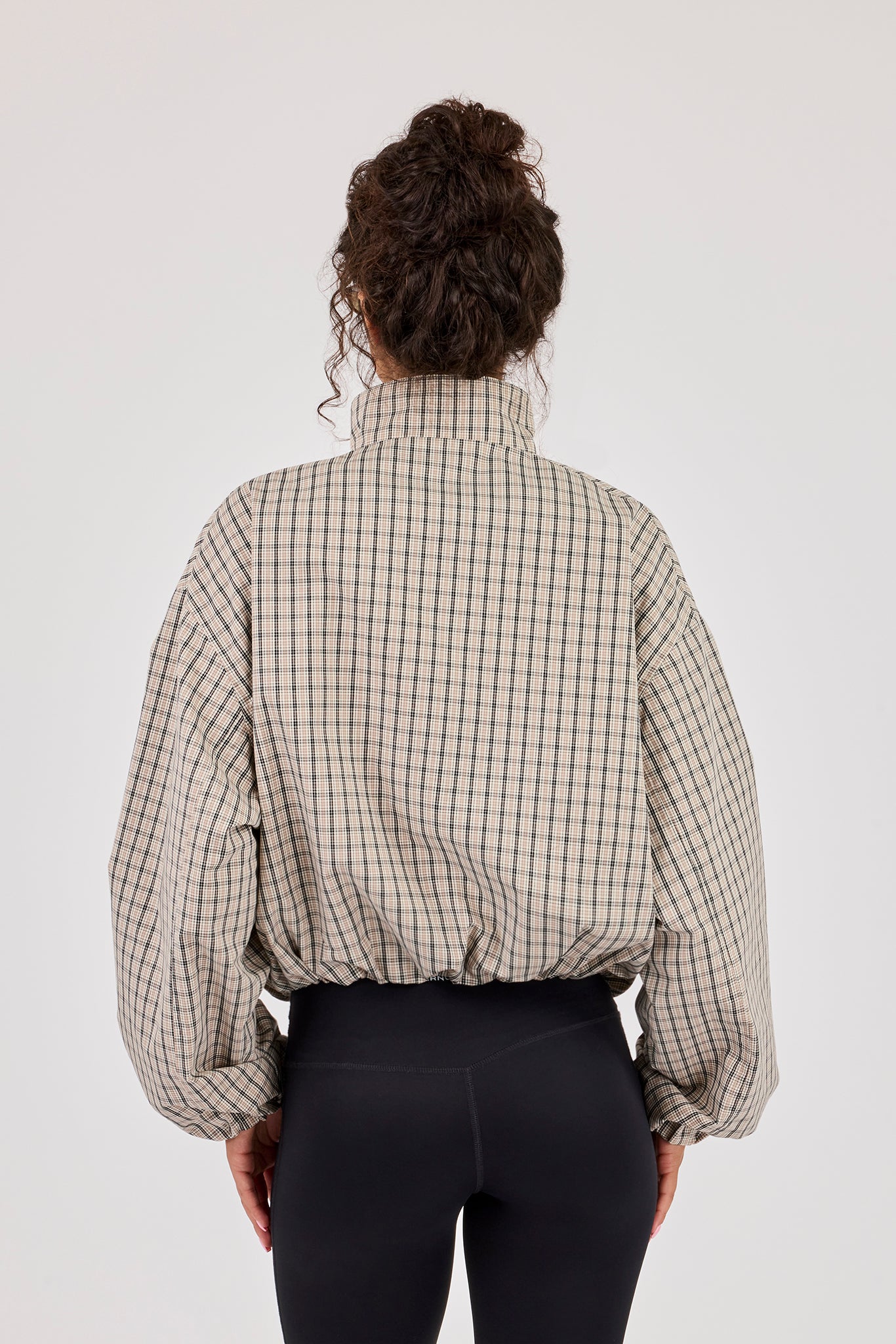 Crinkle Check Funnel Neck Jacket - Taupe