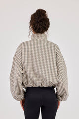 Crinkle Check Funnel Neck Jacket - Taupe