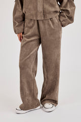Suede Wide Leg Trouser - Grey