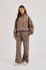 Suede Zip Through Funnel Neck Jacket - Grey