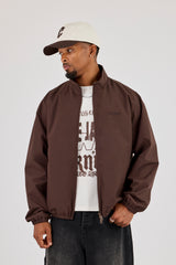 Nylon Logo Embroidered Track Jacket - Brown