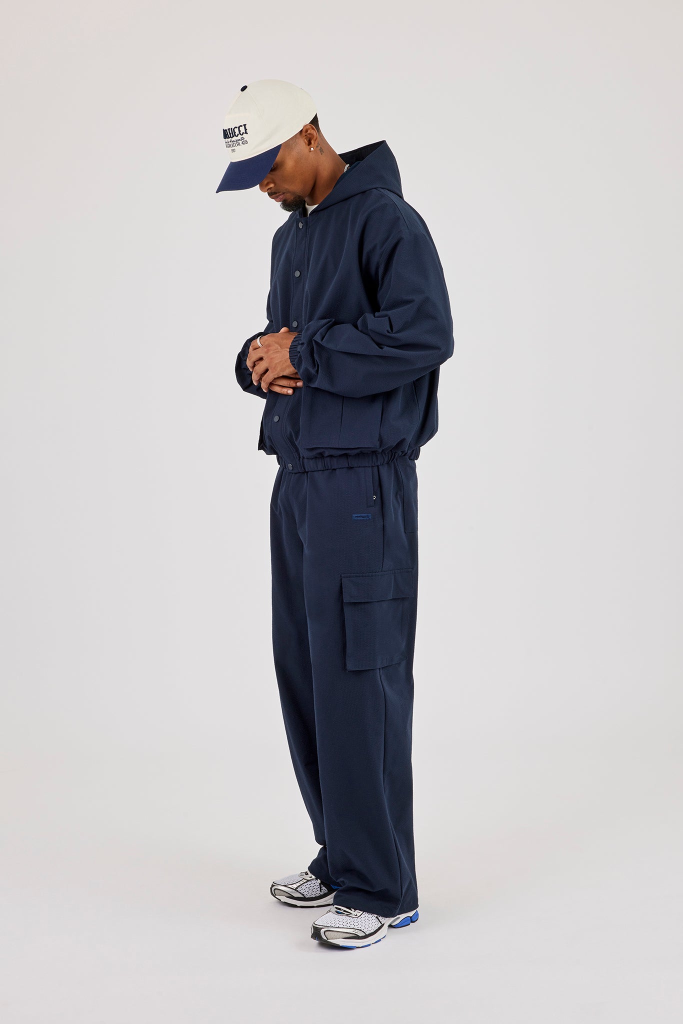 Textured Nylon Hooded Utility Jacket & Cargo Trouser - Navy