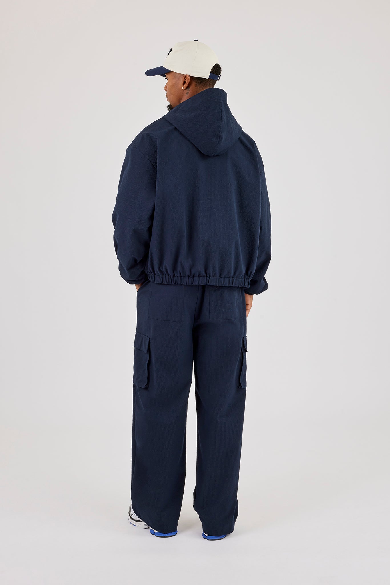 Textured Nylon Hooded Utility Jacket & Cargo Trouser - Navy