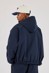 Textured Nylon Hooded Utility Jacket - Navy