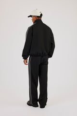 Woven Track Top & Relaxed Trouser With Side Tape - Black