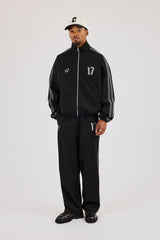 Woven Track Top & Relaxed Trouser With Side Tape - Black