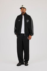 Woven Track Top & Relaxed Trouser With Side Tape - Black