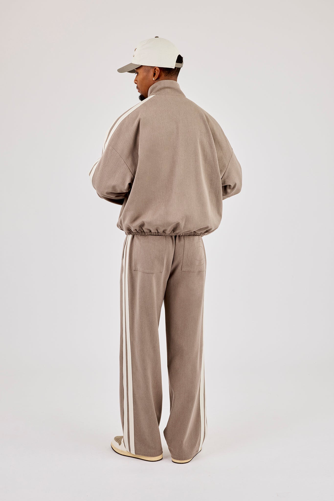 Woven Track Top With Side Tape & Relaxed Trouser - Taupe