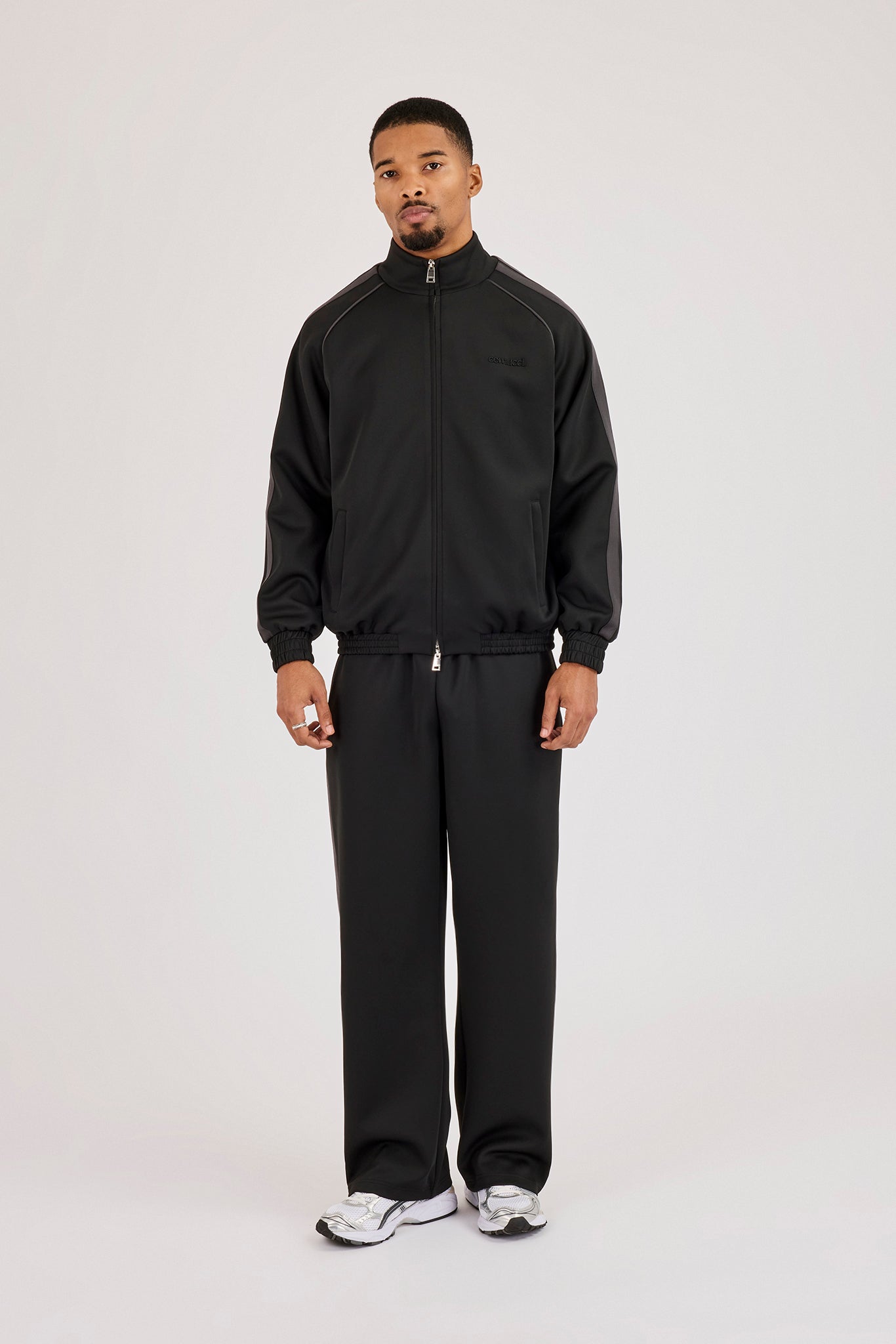Funnel Neck Tape Detail Track Jacket - Black