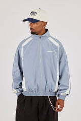 Nylon Panelled Track Jacket With Piping - Blue