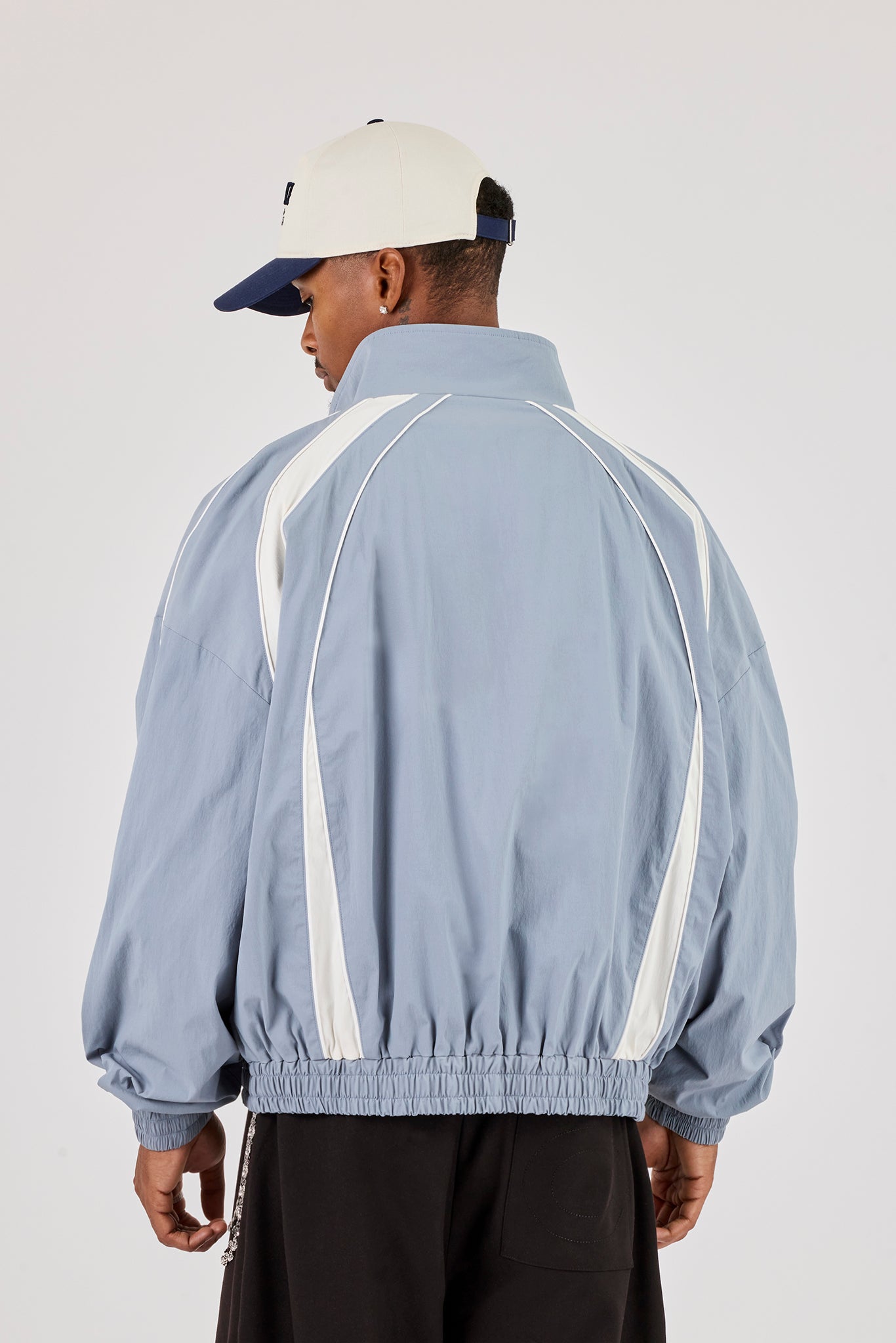 Nylon Panelled Track Jacket With Piping - Blue